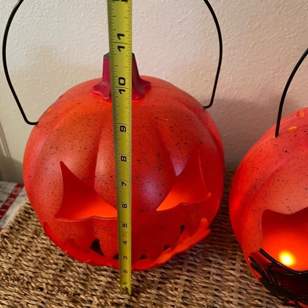 Holiday Home LED Fire Pumpkins Spider Web Design set of 2!